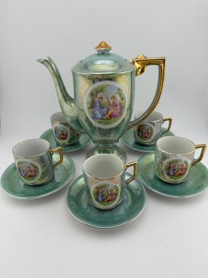 Victorian Lusterware Porcelain Demitasse Set (See Details)