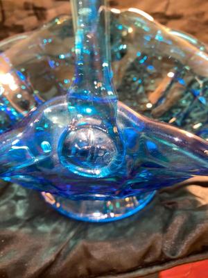 GORGEOUS LARGE BLUE TIARA GLASS BASKET
