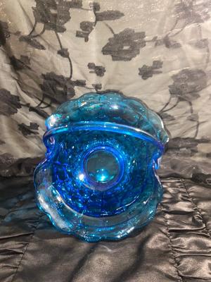 GORGEOUS LARGE BLUE TIARA GLASS BASKET