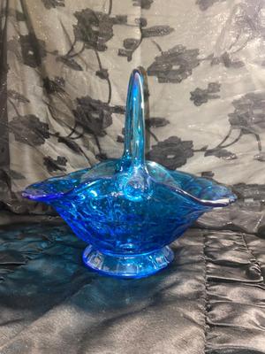 GORGEOUS LARGE BLUE TIARA GLASS BASKET