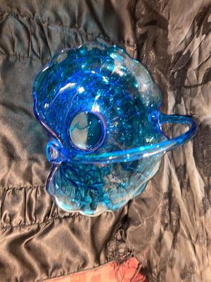 GORGEOUS LARGE BLUE TIARA GLASS BASKET