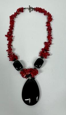 Red & Black Stone Pendant Necklace