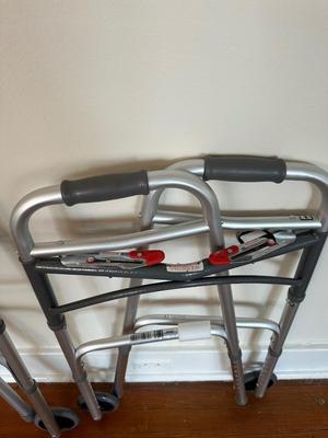 Deluxe Two-Button Folding Walker with Wheels