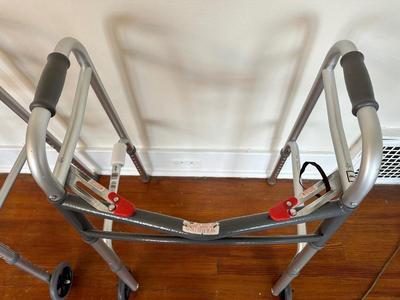 Deluxe Two-Button Folding Walker with Wheels