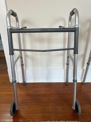 Deluxe Two-Button Folding Walker with Wheels