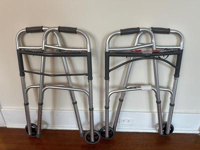 Deluxe Two-Button Folding Walker with Wheels