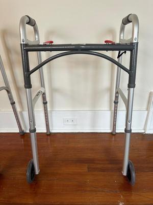 Deluxe Two-Button Folding Walker with Wheels