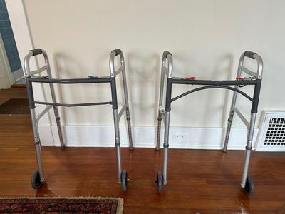 Deluxe Two-Button Folding Walker with Wheels