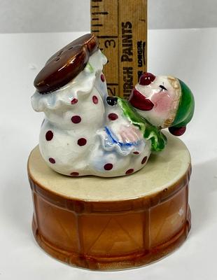 Vintage Ceramic Clown and Drum Salt and Pepper Shakers