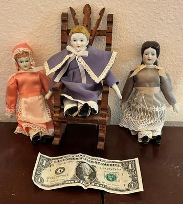 Vintage collectable dolls and rocking chair