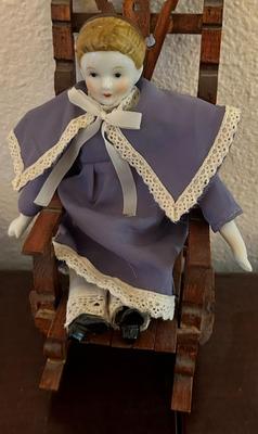 Vintage collectable dolls and rocking chair