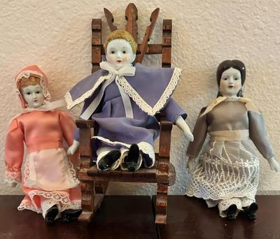 Vintage collectable dolls and rocking chair