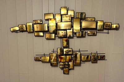 Mid Century Large Wall Art Brass Metal Statue