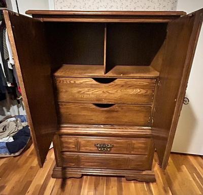 Double Door Armoire with Drawers and bed with Matching Headboard (Queen)