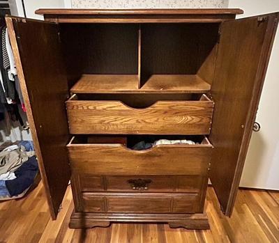 Double Door Armoire with Drawers and bed with Matching Headboard (Queen)