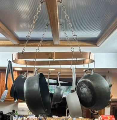 Copper Pot Hanging Rack (All pots and pans seen in pictures included)