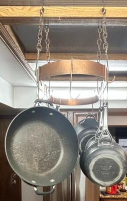 Copper Pot Hanging Rack (All pots and pans seen in pictures included)