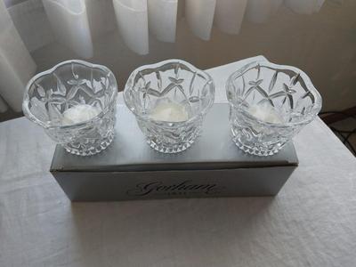 Beautiful Gorham Crystal Candle Holders & Dish