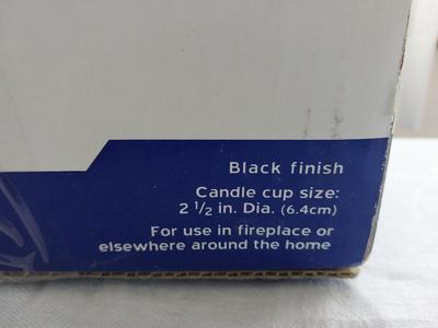 NIB Black Mantle Candle Holder & Box of Piller Candles