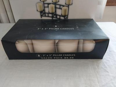 NIB Black Mantle Candle Holder & Box of Piller Candles