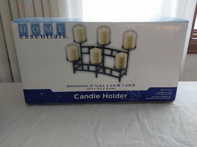 NIB Black Mantle Candle Holder & Box of Piller Candles
