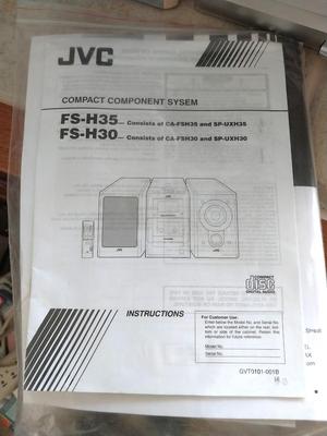 JVC Stereo with Detachable Speakers and Manual