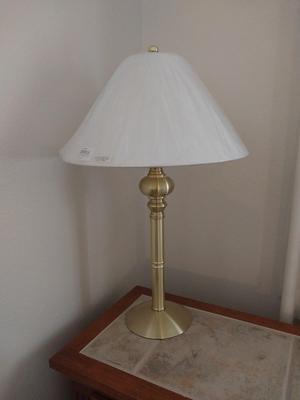Marble Top Three Drawer and shelving Cabinet with Brass Lamp