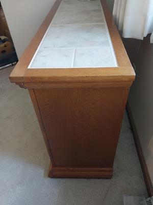 Marble Top Three Drawer and shelving Cabinet with Brass Lamp