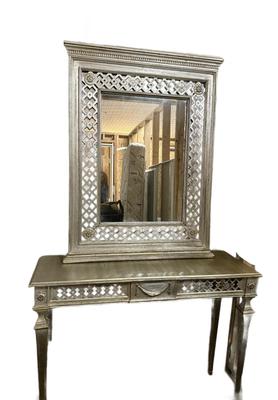 Italian mirror and console table in washed gold
