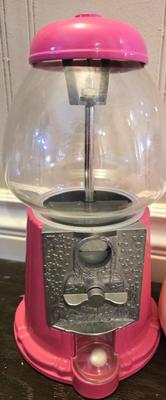 Lot of pink/animal penny banks, gumball machine