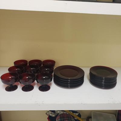 Ruby Red Plates and Sherbert Glasses (BS-KD)