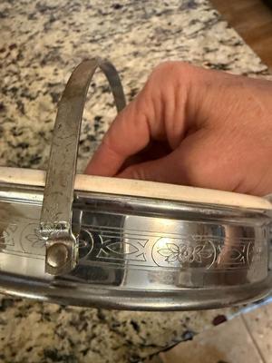 Japanese pottery ceramic 3 section dish-pewter holder