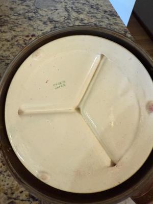 Japanese pottery ceramic 3 section dish-pewter holder