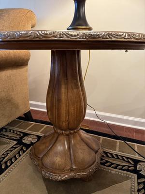Decorator piece: scalloped pedestal side tables (2)