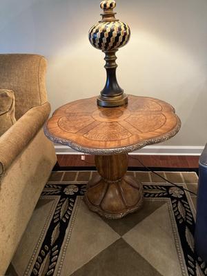 Decorator piece: scalloped pedestal side tables (2)