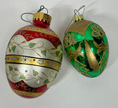 Vintage Glass Christmas Tree Ornaments Green & Gold, Red & Gold