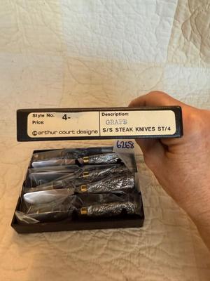 Set of 4 grape sterling silver steak knives