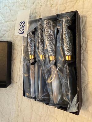 Set of 4 grape sterling silver steak knives