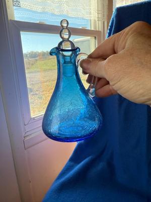 Blue crackle glass cruet