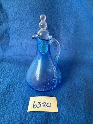 Blue crackle glass cruet