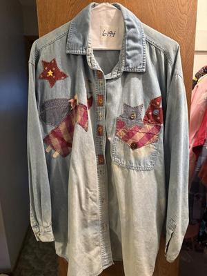 Angels & stars denim button up ladies shirt