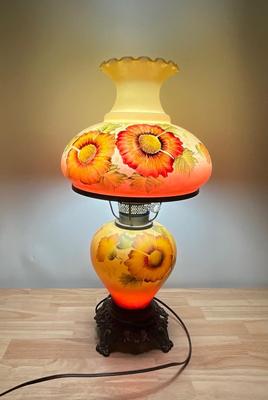 Fenton Hurracaine hand painted yellow-multicolor Glass Lamp