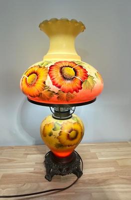 Fenton Hurracaine hand painted yellow-multicolor Glass Lamp