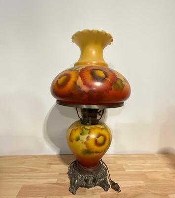 Fenton Hurracaine hand painted yellow-multicolor Glass Lamp