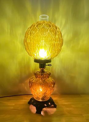 Vintage Boudoir Lamp Amber Color Glass Lamp French Victorian Style