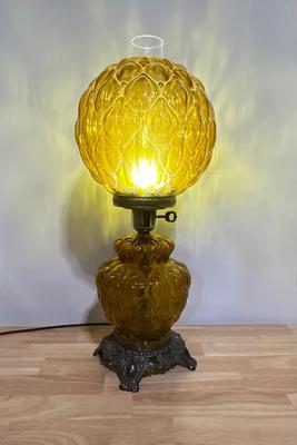 Vintage Boudoir Lamp Amber Color Glass Lamp French Victorian Style