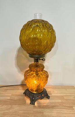 Vintage Boudoir Lamp Amber Color Glass Lamp French Victorian Style