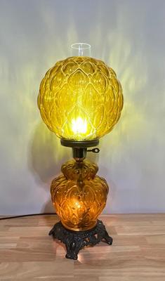 Vintage Boudoir Lamp Amber Color Glass Lamp French Victorian Style