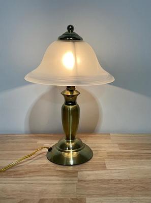 Brass Lamp with White Glass Dome Shade, 3-way electric