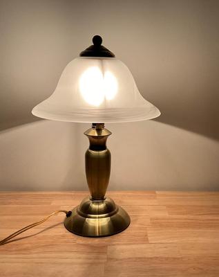 Brass Lamp with White Glass Dome Shade, 3-way electric